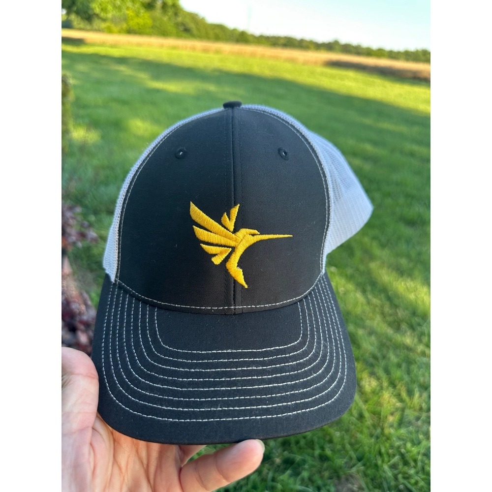Richardson Trucker fishing Hat Snapback Black Yellow Hummingbird Logo Mesh Cap